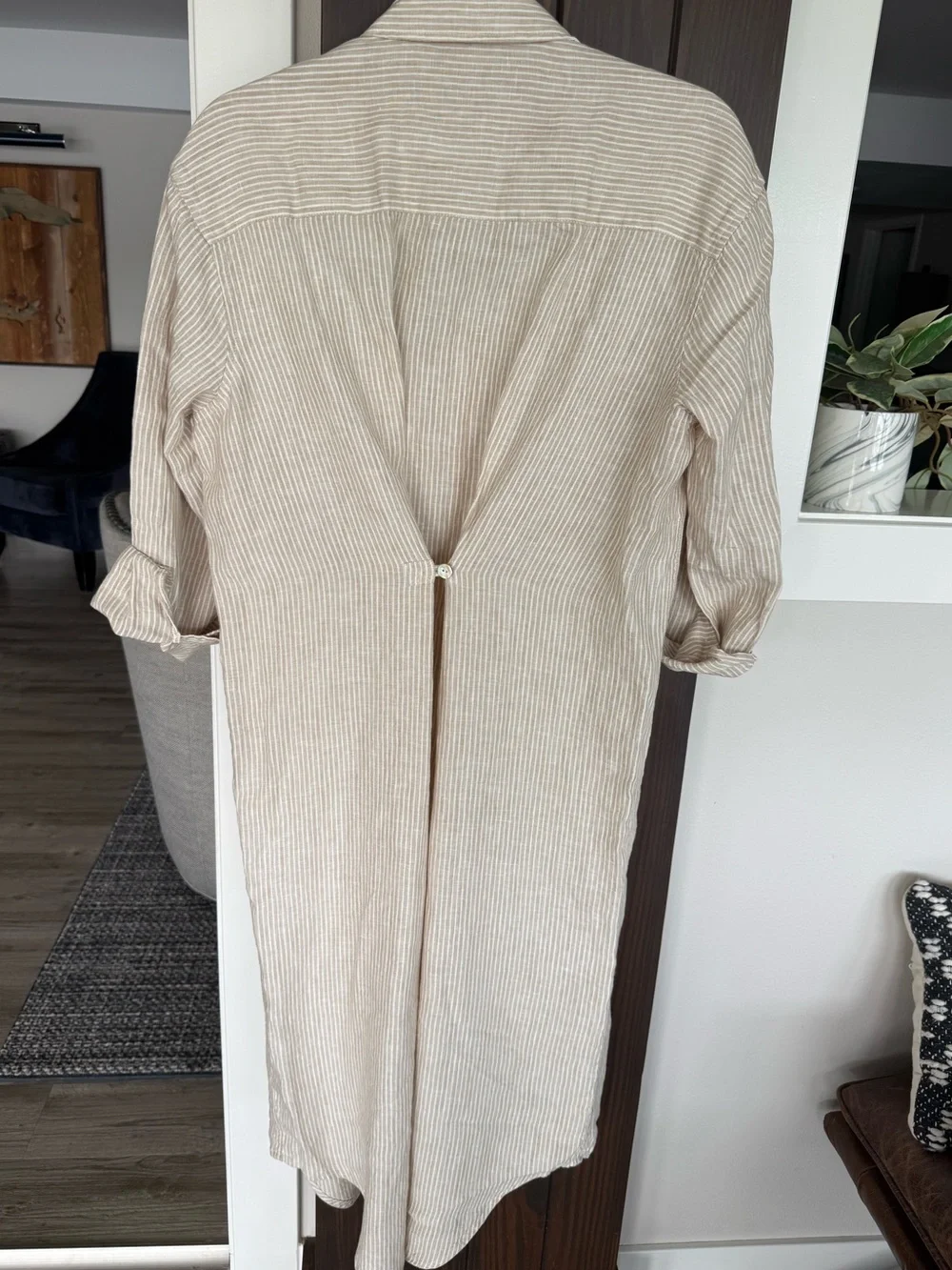 Faherty Laguna Linen Stripe Maxi Shirt Dress in Golden Sun Stripe, size small - Picture 4 of 7